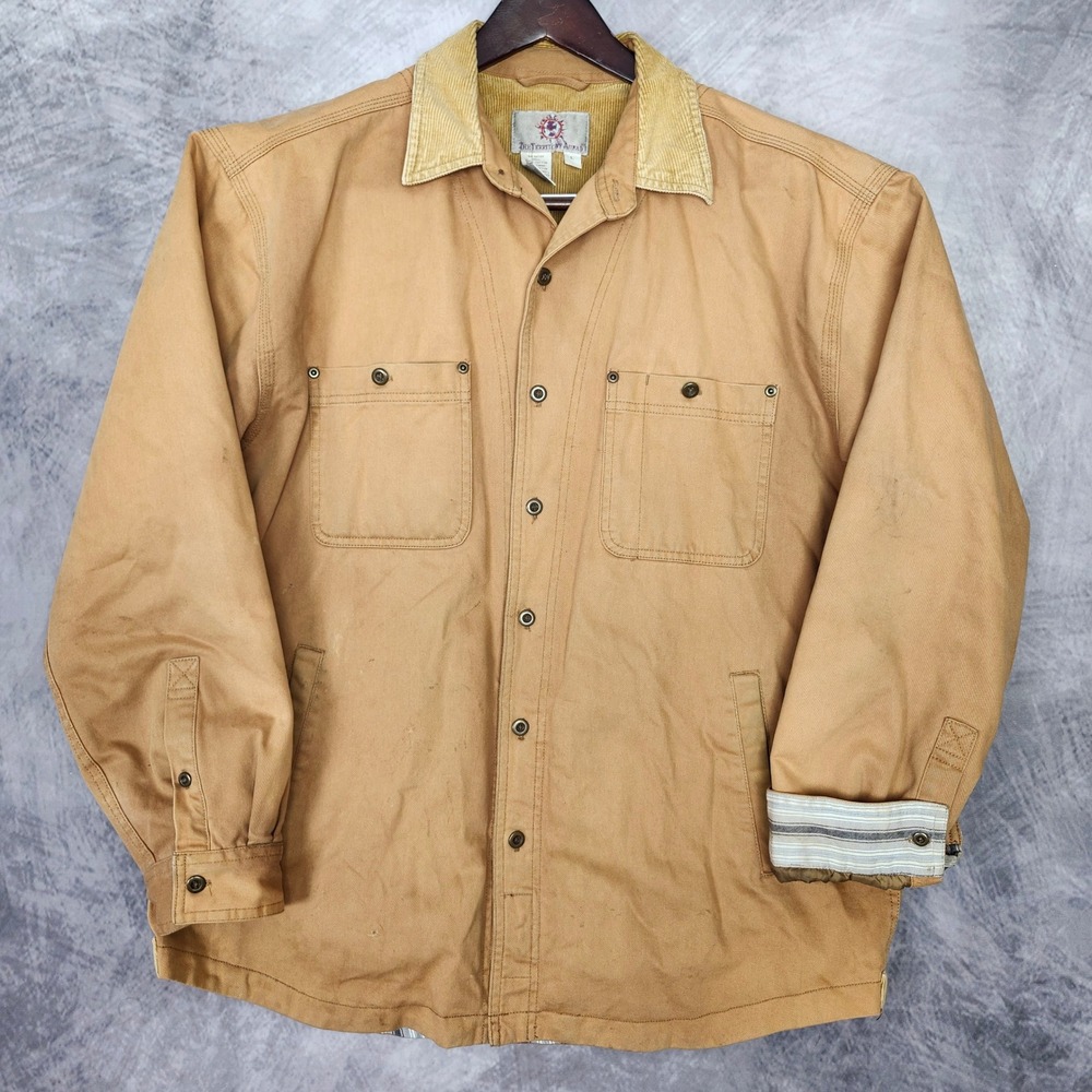 Vintage Canvas Chore Coat Corduroy Mens Large Striped Lining Tan Territory Ahead